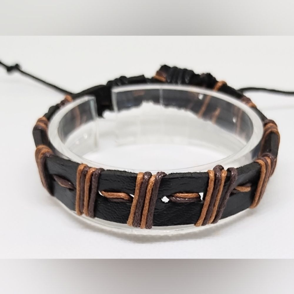 Men's leather bracelet braided brown new e40‎